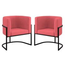 Kit 02 Poltronas Lua Sala Decorativa Base De Ferro Black Rosa