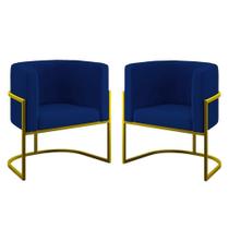 Kit 02 Poltronas Lua Sala Decorativa Base De Ferro Gold Azul Marinho Kit 02 Poltronas Lua Sala Decorativa Base De Ferro Gold Azul Marinho