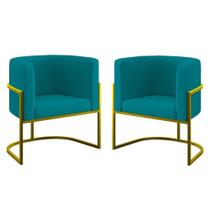 Kit 02 Poltronas Lua Sala Decorativa Base De Ferro Gold Azul Turquesa