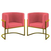 Kit 02 Poltronas Lua Sala Decorativa Base de Ferro Gold