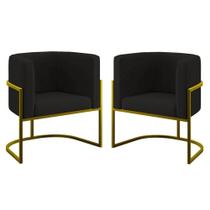 Kit 02 Poltronas Lua Sala Decorativa Base De Ferro Gold Preto