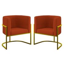 Kit 02 Poltronas Lua Sala Decorativa Base De Ferro Gold Terracota