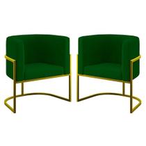 Kit 02 Poltronas Lua Sala Decorativa Base De Ferro Gold Verde