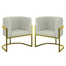 Kit 02 Poltronas Lua Sala Decorativa Base Ferro Gold Bouclê Bege