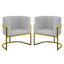 Kit 02 Poltronas Lua Sala Decorativa Base Ferro Gold Bouclê Cinza Kit 02 Poltronas Lua Sala Decorativa Base Ferro Gold Bouclê Cinza