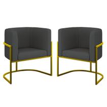 Kit 02 Poltronas Lua Sala Decorativa Base Ferro Gold material sintético
