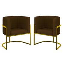 Kit 02 Poltronas Lua Sala Decorativa Base Ferro Gold material sintético Marrom Kit 02 Poltronas Lua Sala Decorativa Base Ferro Gold material sintético Marrom