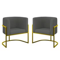 Kit 02 Poltronas Lua Sala Decorativa Base Ferro Gold Veludo