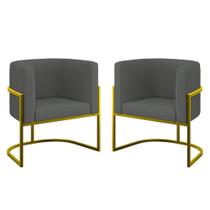 Kit 02 Poltronas Lua Sala Decorativa Base Ferro Gold Veludo Cinza Kit 02 Poltronas Lua Sala Decorativa Base Ferro Gold Veludo Cinza