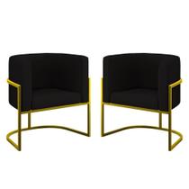 Kit 02 Poltronas Lua Sala Decorativa Base Ferro Gold Veludo Preto Kit 02 Poltronas Lua Sala Decorativa Base Ferro Gold Veludo Preto