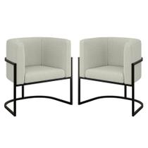 Kit 02 Poltronas Lua Sala Decorativa Base Ferro Preto Bouclê Bege