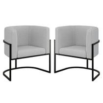 Kit 02 Poltronas Lua Sala Decorativa Base Ferro Preto Bouclê Cinza Kit 02 Poltronas Lua Sala Decorativa Base Ferro Preto Bouclê Cinza