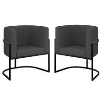 Kit 02 Poltronas Lua Sala Decorativa Base Ferro Preto material sintético