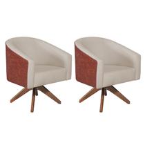 kit 02 Poltronas Luiza Base Giratória de Madeira Sintético Nozes e Linho Bege - Amarena Móveis kit 02 Poltronas Luiza Base Giratória de Madeira Sintético Nozes e Linho Bege - Amarena Móveis