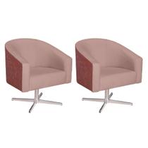 kit 02 Poltronas Luiza Base Giratória de Metal Sintético Nozes e Linho Rosê - Amarena Móveis kit 02 Poltronas Luiza Base Giratória de Metal Sintético Nozes e Linho Rosê - Amarena Móveis