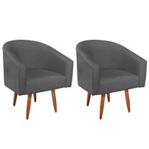 kit 02 Poltronas Luiza Palito Mel Linho Chumbo - Doce Sonho Móveis