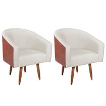 kit 02 Poltronas Luiza Sintético Nozes e Linho Bege - Amarena Móveis