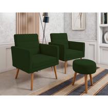 Kit 02 Poltronas Lux Decorativas E Puff Suede Verde