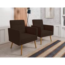 Kit 02 Poltronas Lux Decorativas Sala Quarto Suede Marrom