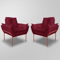 Kit 02 Poltronas Luxo Decorativa 12 Cores - Base Ferro Cobre