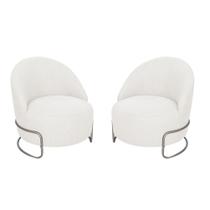 Kit 02 Poltronas Luxo Decorativa Tulipa Bouclé Branco - Amarena Móveis