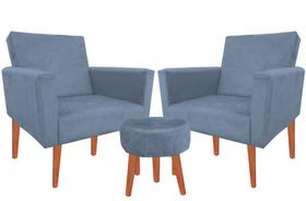 Kit 02 Poltronas Luxo Decorativas Nina E Puff Suede