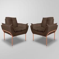 Kit 02 Poltronas Luxo Moderna 12 Cores - Base Ferro Rose