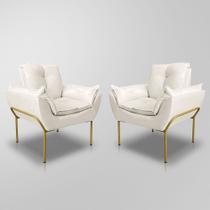 Kit 02 Poltronas Luxo Recepção 12 Cores - Base Ferro Dourado