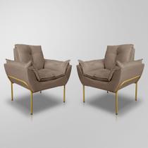 Kit 02 Poltronas Luxo Recepção 12 Cores - Base Ferro Dourado