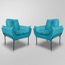 Kit 02 Poltronas Luxo Recepção 12 Cores - Base Ferro Preto