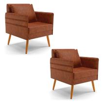 Kit 02 Poltronas Mari Corano Nozes Pés Palito Castanho