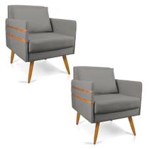 Kit 02 Poltronas Mari Suede Grafite Pés Palito Castanho