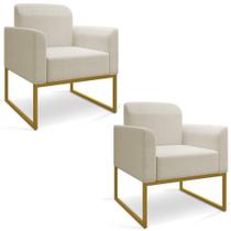 Kit 02 Poltronas Marisa Linho Base Industrial Metálica Dourado Cor A19 Grosso Bege Kit 02 Poltronas Marisa Linho Base Industrial Metálica Dourado Cor A19 Grosso Bege