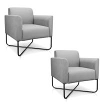 Kit 02 Poltronas Marisa Suede Cinza Base X Industrial Preta Kit 02 Poltronas Marisa Suede Cinza Base X Industrial Preta