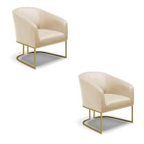 Kit 02 Poltronas material sintético Bege Base Industrial Dourada