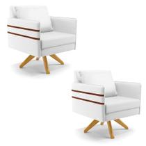 Kit 02 Poltronas material sintético Branco Base De Madeira Ma30