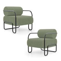 Kit 02 Poltronas Miska Orgânica Living Bouclê Verde Oliva Abmaza