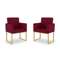 Kit 02 Poltronas Moderna cor Marsala - Base de Ferro Dourado