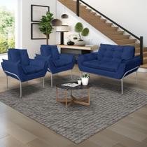 Kit 02 Poltronas + Namoradeira Luxo 12 Cores - Base Ferro Cinza