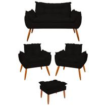 Kit 02 Poltronas + Namoradeira + Puff Opala Balaqui Decor Preto