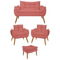 Kit 02 Poltronas + Namoradeira + Puff Opala Balaqui Decor Rosa Kit 02 Poltronas + Namoradeira + Puff Opala Balaqui Decor Rosa