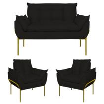 Kit 02 Poltronas + Namoradeira Reforçada Opala Metal Dourado