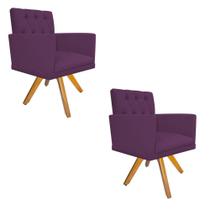kit 02 Poltronas Nanda Base Giratória de Madeira Suede Roxo - DAMAFFÊ MÓVEIS
