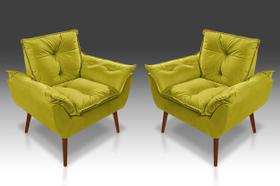 Kit 02 Poltronas Opala Suede Amarelo- CASA DA POLTRONA