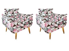Kit 02 Poltronas Opala Suede Estampado Triângulo Rosa Pés Palito Kit 02 Poltronas Opala Suede Estampado Triângulo Rosa Pés Palito
