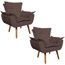Kit 02 Poltronas Opala Suede Marrom Pés Palito Castanho Kit 02 Poltronas Opala Suede Marrom Pés Palito Castanho