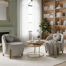 Kit 02 Poltronas Orgânicas Curvas Amsterdã Boucle Cinza Claro - Montanari's Decor