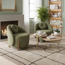 Kit 02 Poltronas Orgânicas Curvas Amsterdã Boucle Verde Oliva - Montanari's Decor