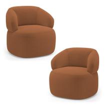 Kit 02 Poltronas Orgânicas Giratória Living Glee Bouclê Terracota - Abmaza
