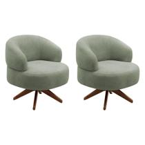 Kit 02 Poltronas Orgânicas Living Have Giratória Bouclê Verde Oliva Abmaza